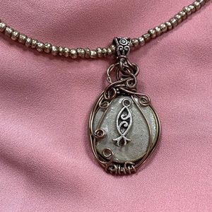 Handmade necklace with wire weave stone pendant